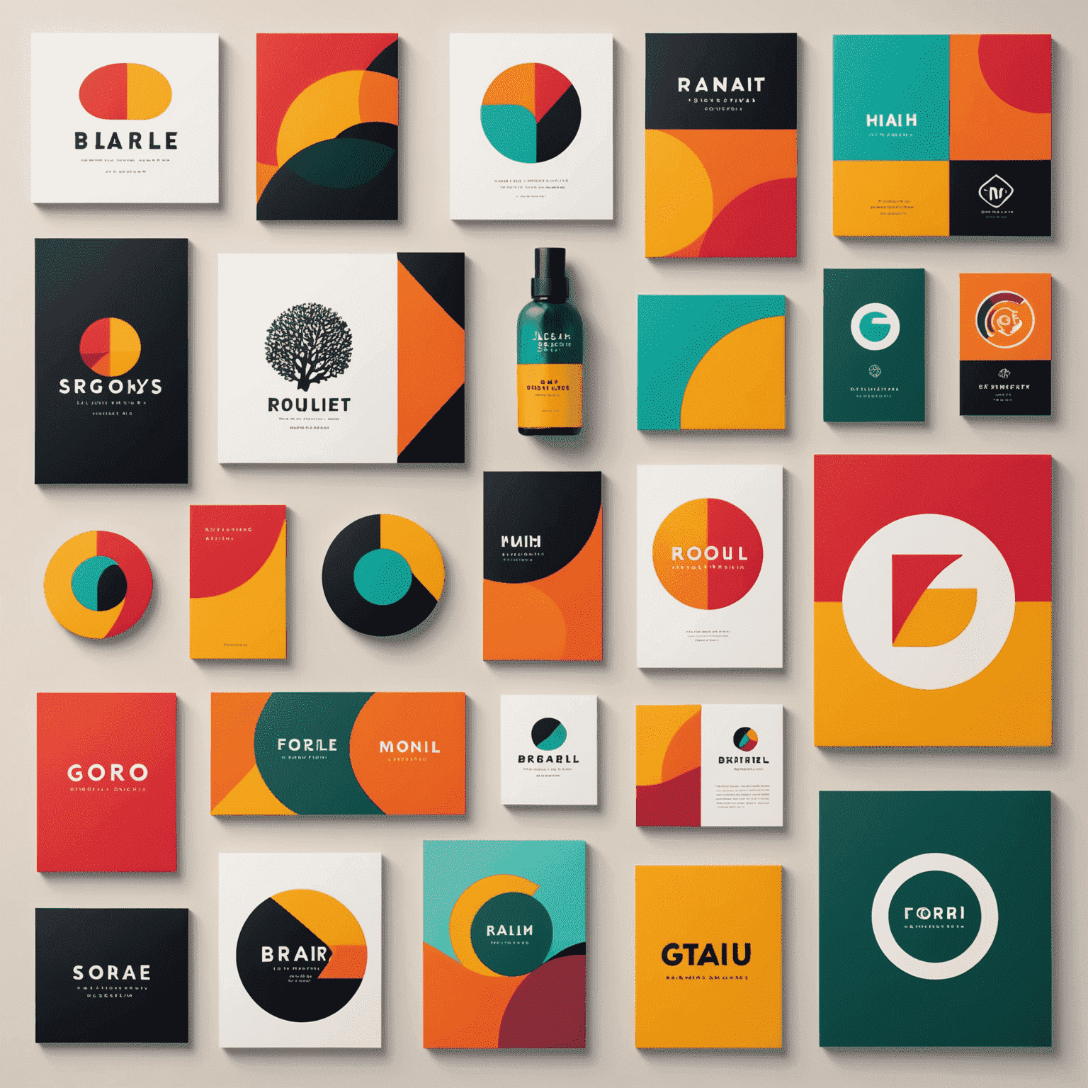 Collage of modern brand identities showcasing vibrant colors, minimalist logos, and dynamic visual elements