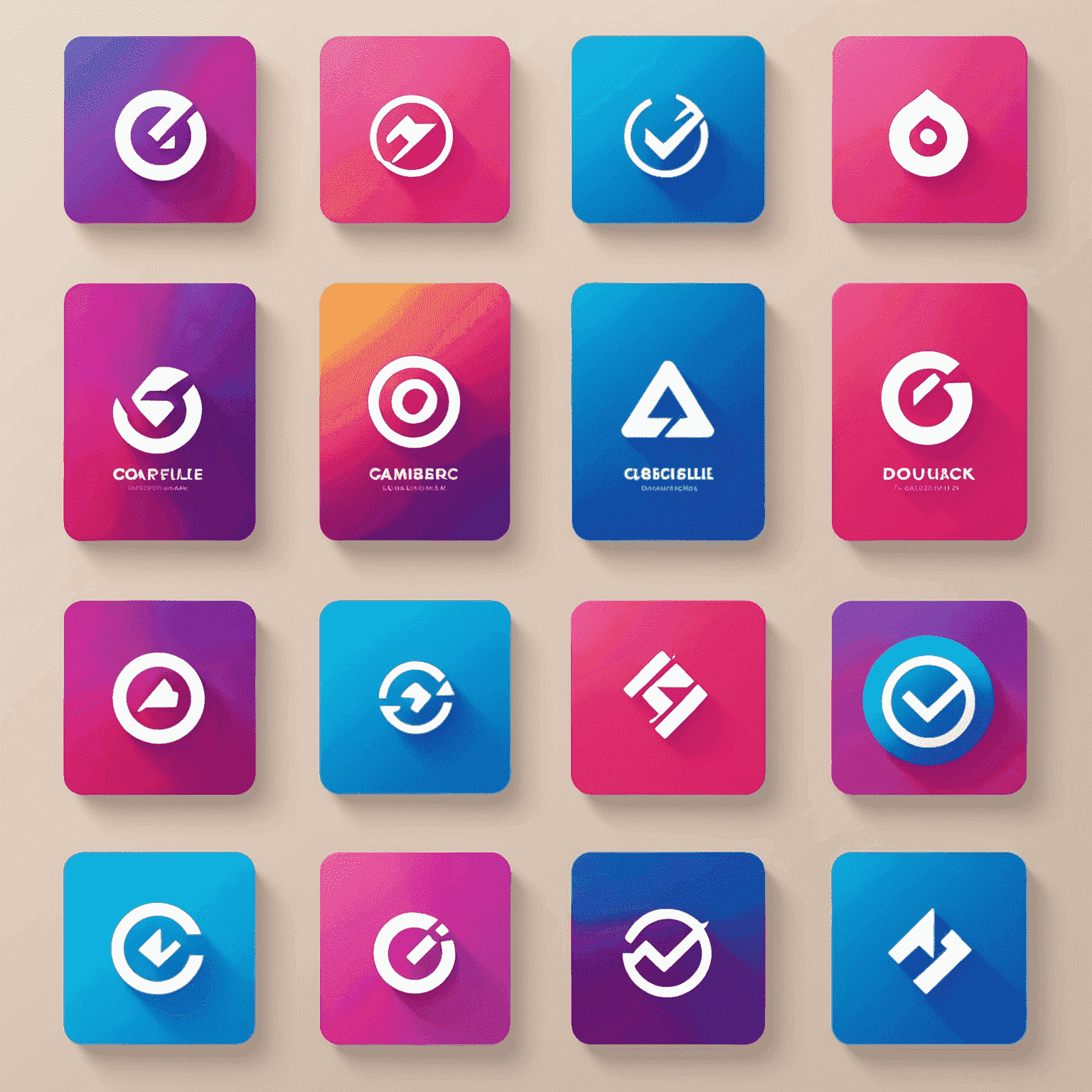 Examples of brand logos and websites using vibrant color gradients, from electric blue to hot pink