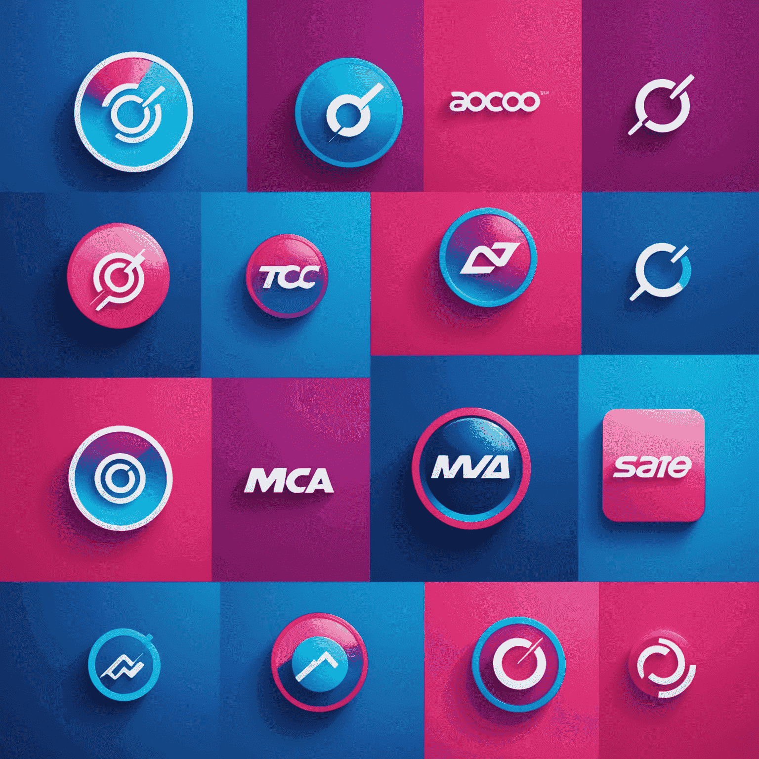 A dynamic image showing the evolution of a brand over time, with multiple versions of a logo transitioning from left to right, becoming more modern and refined. The background features a gradient from electric blue to hot pink.